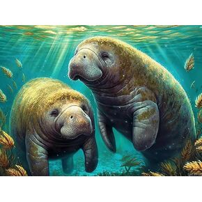 Qaceyid Diamond Art Painting زوج من مجموعة Manatee Ocean Animal طقم للبالغين جولة كاملة الحفر الماس اللوحة الفنية من قبل عدد الأدوات الجوهرية جدار ديكور المنزل 12 x16inch