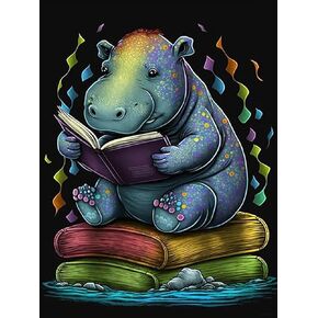 YEEIFFD Hippo Book Diamond Painting Kits for Adults, Funny Animals 5D DIY Diamond Art Kits Full Drill Diamond for Gift Wall Decor Gem Arts 12x16 inch