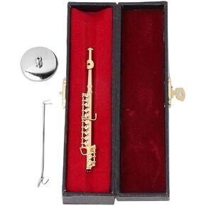 Miniature Flute, 11cm Mini Gold Flute with Stand and Case Copper Mini Musical Instrument Miniature Dollhouse Model Model Musical Gifts Home Decor Ornaments