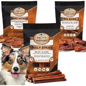 Brutus & Barnaby 25 Pig Ears ، 12 عصي الفتوة ، علاجات البطاطا الحلوة (14 أوقية) - مع عدم وجود ألوان مضافة أو مواد كيميائية أو هرمونات