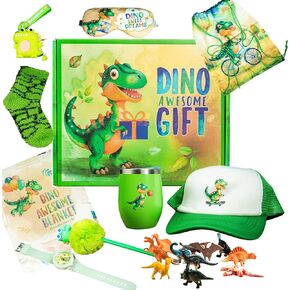 ألعاب الديناصورات للأطفال 3-5 ، 5-7 ، صندوق هدايا هدايا حاضر عيد ميلاد Dino 10-PC للأولاد مع شخصيات الديناصورات ، بطانية ، ألعاب ، تومل ، حقيبة ظهر ، قبعة ، جوارب ، شاهد سن 3 4 5 6 7 8 سنوات