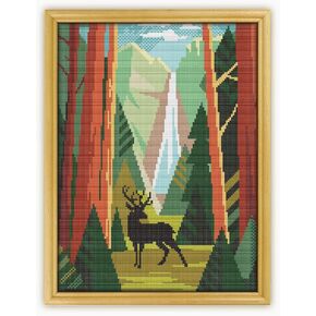 Yosemite National Park CS420-2 - Counted Cross Stitch KIT#2 Prime. Set of Threads, Needles, AIDA Fabric, Needle Threader, Embroidery Clippers and Printed Color Pattern Inside.