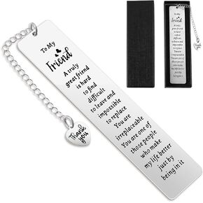 Best Friend Bookmark, Metal Bookmarks for Women Friendship Encouraging Gifts Bookmarklet with Black Box Mom Friend Student, Christmas Birthday Graduation (Stainless Steel)