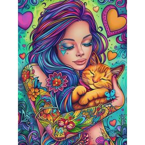Bimkole 5D Diamond Art Kits for Adults Woman, Full Drill DIY Rhinestone Embroidery Set Paint with Diamonds Art Cat Love by Number Kits Cross Stitch Home Wall Craft Decor 12x16 Inch