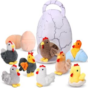 HyDren 13 Pcs Chicken Stuffed Animal Bulk for Kids, Baby Chick Plush Toy and Egg Bag, Cute Chick Party Favors for Toddler Birthday Gifts Set Stuffed Chicken Animals Plush Toys for Toddler Farm Decor