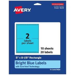 Avery Printable Rectangle Labels with Sure Feed Technology, 5" x 8-1/8", Bright Blue Labels, Laser/Inkjet, 80 Total, Great for Shipping Labels and Packaging Labels