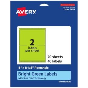 Avery Printable Rectangle Labels with Sure Feed Technology, 5" x 8-1/8", Bright Green Labels, Laser/Inkjet, 160 Total, Great for Shipping Labels and Packaging Labels