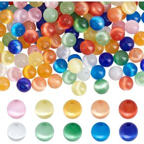 Ph Pandahall 10 Colors 200pcs Cat Eye Glass حبات 6 مم من الخرز الحجر الجولة حبة كريستال فضفاضة حبات الفواصل ناعمة حبات سوار لصنع المجوهر