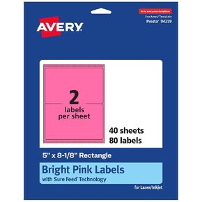 Avery Printable Rectangle Labels with Sure Feed Technology, 5" x 8-1/8", Bright Pink Labels, Laser/Inkjet, 40 Total, Great for Shipping Labels and Packaging Labels