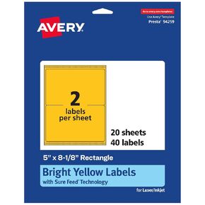 ملصقات مستطيل Avery القابلة للطباعة مع تقنية التغذية المؤكدة ، 5 "× 8-1/8" ، ملصقات صفراء زاهية ، ليزر/نفث ، 160 إجمالي ، رائع لعلامات الشحن وملصقات التغليف