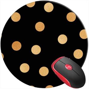 Mouse Pad Round Gaming Mouse Mat Black Gold Confetti Polka Dot, Non-Slip Rubber Base Mousepad Cute Mousemat for Laptop Computer PC Office Home