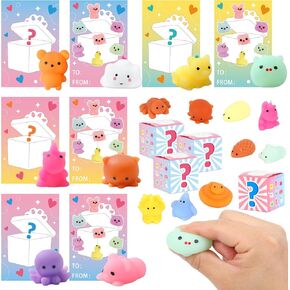 24 عبوة بطاقات هدايا نهاية العام الدراسي للأطفال مع Mochi Squishies Toys Blind Box Box Righting Toilding Toys للعودة إلى هدايا تبادل الفصول الدراسية المدرسية النشاط المرح النشاط الفالنتين