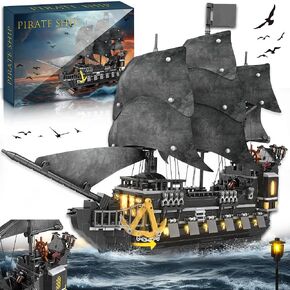Pirate Ship Building Set for Adults, Sailboat Toy Model Building Kits Home Decor, Black Pirate Boat Toy Easter Christmas Birthday Gifts for Adults Boys, Girls, Age 12+, 1366PCS