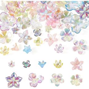 Craftdady 45pcs متنوع زهرة كبسولات حبة أكريليك ملونة ملونة متعددة الأزهار الأزهار الأزهار الأزهار النهائية شفافة AB زهرة الفواصل البلاستيكية لصنع المجوهر