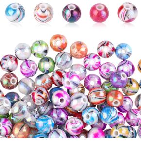 500 Pcs 8 mm Ink Bead, Acrylic Beads for Bracelets, Beads for Crafts, Necklaces, DIY Art Gifts, Jewelry Bead for Bracelets, Random Color (Ink Pattern)