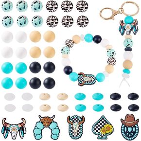 Pandahall Silicone Bead Kit for Pen Keychain, 45pcs Pink White Round Silicone Focal Beads 20pcs Rhinestone Spacer Beads with Glass Butterfly Pendants for Bracelet Lanyard Jewelry Making