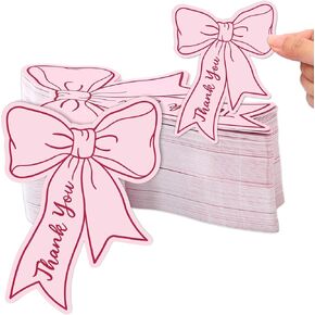 Whaline 100pcs Pink Bow Mini Thank You Cards Bowknot بطاقات العمل الصغيرة شكرًا لك ملاحظات على متاجر المطاعم ، 2.5 × 3.5 بوصة