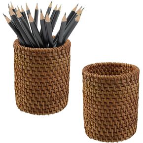 MiRoney 2PCS Rattan Pen Holder Multi-Functional Vine Desktop Organizer for Pen Pency Makeup Brushes Home and Office ، 3.23 "× 3.66" (النوع 3)