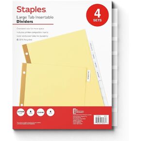 Staples 8-tab مقاطعات طباعة كبيرة قابلة للإدخال لمجلدات 3 حلقات ، حجم الحروف 8.5 × 11 بوصة ، أصفر/واضح ، 4 مجموعات