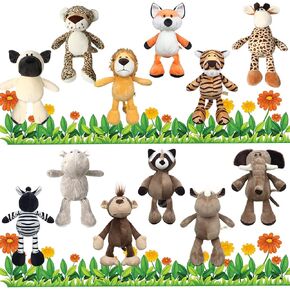 Zhanmai 12 Pcs Safari Stuffed Animals Bulk Jungle Animal Plush Toys Set Include Tiger Lion Elephant Monkey Shar Pei Giraffe Zebra for Zoo Theme Party Baby Shower School Teacher Student Award