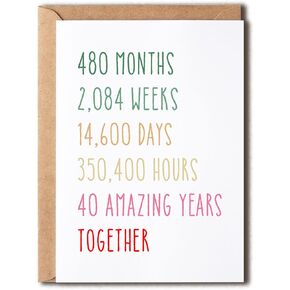 40Th Anniversary Card - Funny 40 Years Wedding Anniversary Card - Tenth Anniversary Card For Him Her - Gift Perfect For Husband Wife, 5 x 7 inches