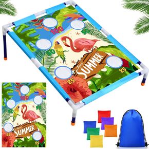 Summer Bean Bag Toss Games with 6 Bean Bags Portable PVC Framed Corn Hole Game Set for Beach Safari Theme Outdoor Game Party