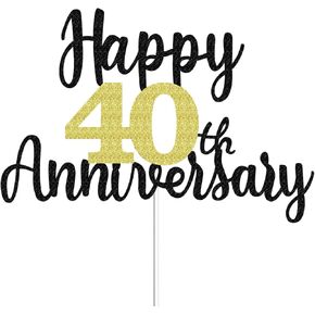 Happy 10th Anniversary Cake Toppers Glitter, Cheers To 10 Years Old Party Decorations 10 Year Anniversary Cake Decor, Ten Theme Cake Decorations For Wedding Birthday Company Anniversary(Black Gold)