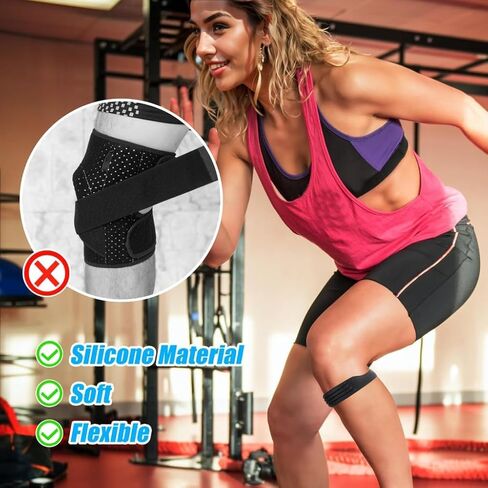 Silicone Knee Strap Patella Support - Stable, Non-Slip Knee Band, with Added Friction and Extra Width - Premium Silicone Material, Easy to Clean - Knee Brace, Knee Pads, Knee Sleeves-2PCS in Kuwait