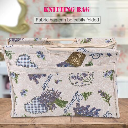 Knitting Needles Storage Bag, Knitting Bag with Wood Handle Fabric Storage Bag for Knitting Needles Sewing Tools (Purple Flower) in Saudi Arabia