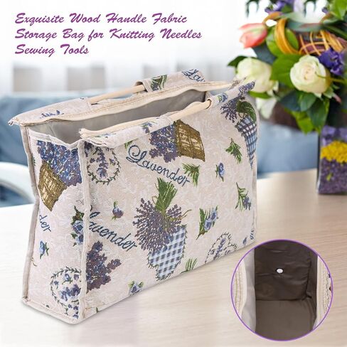 Knitting Needles Storage Bag, Knitting Bag with Wood Handle Fabric Storage Bag for Knitting Needles Sewing Tools (Purple Flower) in Saudi Arabia