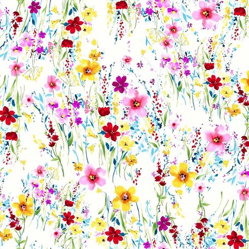 Texco Inc Wool Dobby Botanical Meadow Pattern/100% Poly No Stretch Floral Prints Woven Decoration Apparel Home/DIY Fabric, Offwhite Yellow 1 Yard in Saudi Arabia