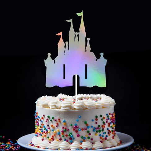 Castle Birthday Cake Topper - Castle Theme Birthday Cake Bunting, Princess Castle Happy Birthday Cake Decor, Little Princess Baby Shower Birthday Party Decorations Holographic in Kuwait
