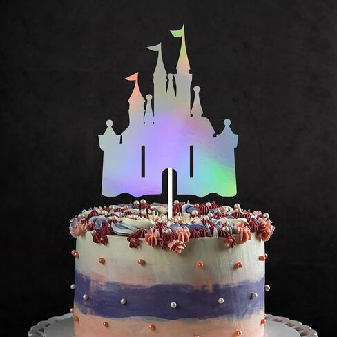 Castle Birthday Cake Topper - Castle Theme Birthday Cake Bunting, Princess Castle Happy Birthday Cake Decor, Little Princess Baby Shower Birthday Party Decorations Holographic in Kuwait