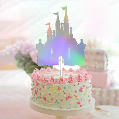 Castle Birthday Cake Topper - Castle Theme Birthday Cake Bunting, Princess Castle Happy Birthday Cake Decor, Little Princess Baby Shower Birthday Party Decorations Holographic in Kuwait