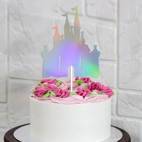 Castle Birthday Cake Topper - Castle Theme Birthday Cake Bunting, Princess Castle Happy Birthday Cake Decor, Little Princess Baby Shower Birthday Party Decorations Holographic in Kuwait