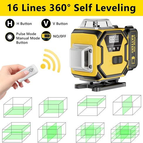 16 خطًا للتسوية الذاتية بالليزر، أداة مستوى ليزر بخط متقاطع أخضر 4 × 360 درجة 4D مع بطاريتين قابلتين لإعادة الشحن، بطاريتين عموديتين 360 درجة واثنين من السطوع الأفقي 360 درجة وجهاز تحكم عن بعد in Kuwait