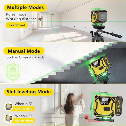 16 خطًا للتسوية الذاتية بالليزر، أداة مستوى ليزر بخط متقاطع أخضر 4 × 360 درجة 4D مع بطاريتين قابلتين لإعادة الشحن، بطاريتين عموديتين 360 درجة واثنين من السطوع الأفقي 360 درجة وجهاز تحكم عن بعد in Kuwait