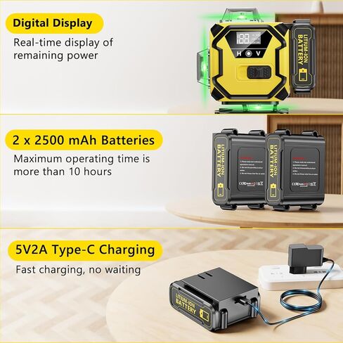 16 خطًا للتسوية الذاتية بالليزر، أداة مستوى ليزر بخط متقاطع أخضر 4 × 360 درجة 4D مع بطاريتين قابلتين لإعادة الشحن، بطاريتين عموديتين 360 درجة واثنين من السطوع الأفقي 360 درجة وجهاز تحكم عن بعد in Kuwait