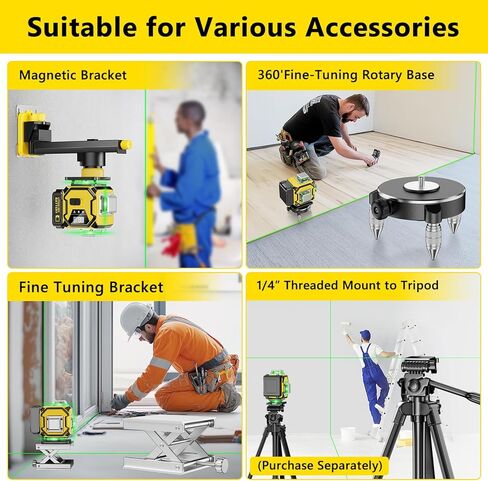 16 خطًا للتسوية الذاتية بالليزر، أداة مستوى ليزر بخط متقاطع أخضر 4 × 360 درجة 4D مع بطاريتين قابلتين لإعادة الشحن، بطاريتين عموديتين 360 درجة واثنين من السطوع الأفقي 360 درجة وجهاز تحكم عن بعد in Kuwait