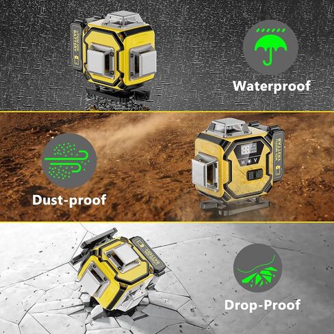 16 خطًا للتسوية الذاتية بالليزر، أداة مستوى ليزر بخط متقاطع أخضر 4 × 360 درجة 4D مع بطاريتين قابلتين لإعادة الشحن، بطاريتين عموديتين 360 درجة واثنين من السطوع الأفقي 360 درجة وجهاز تحكم عن بعد in Kuwait