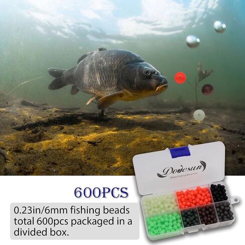 Dovesun Soft Rubber Fishing Beads Fishing Accessories Fishing Bait Eggs 7 Colors Round Fishing Beads with Fishing Tackle-Box 0.23in(600pcs), 0.31in(250pcs), 0.39in(120pcs) in Saudi Arabia