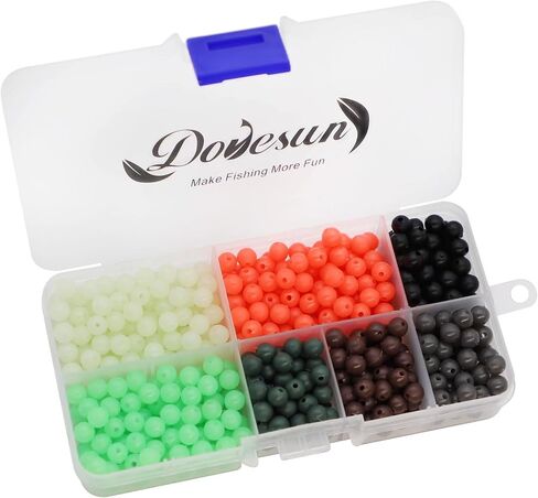 Dovesun Soft Rubber Fishing Beads Fishing Accessories Fishing Bait Eggs 7 Colors Round Fishing Beads with Fishing Tackle-Box 0.23in(600pcs), 0.31in(250pcs), 0.39in(120pcs) in Saudi Arabia
