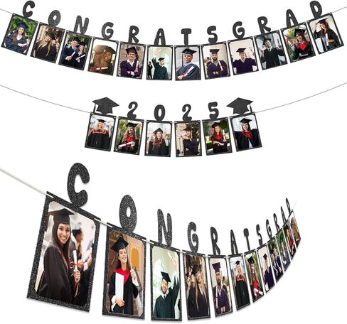 Yeaqee Congrats Grad 2025 Photo Banner 10 ft Preassembled Glitter Grad Photo Banner 2025 with Graduation Cap for Graduate Party Decorations Personalized Happy Graduation Picture Decor(Gold) in Saudi Arabia