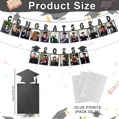 Yeaqee Congrats Grad 2025 Photo Banner 10 ft Preassembled Glitter Grad Photo Banner 2025 with Graduation Cap for Graduate Party Decorations Personalized Happy Graduation Picture Decor(Gold) in Saudi Arabia