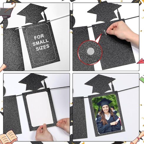 Yeaqee Congrats Grad 2025 Photo Banner 10 ft Preassembled Glitter Grad Photo Banner 2025 with Graduation Cap for Graduate Party Decorations Personalized Happy Graduation Picture Decor(Gold) in Saudi Arabia
