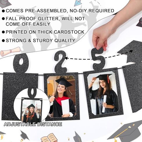 Yeaqee Congrats Grad 2025 Photo Banner 10 ft Preassembled Glitter Grad Photo Banner 2025 with Graduation Cap for Graduate Party Decorations Personalized Happy Graduation Picture Decor(Gold) in Saudi Arabia