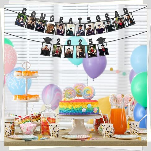Yeaqee Congrats Grad 2025 Photo Banner 10 ft Preassembled Glitter Grad Photo Banner 2025 with Graduation Cap for Graduate Party Decorations Personalized Happy Graduation Picture Decor(Gold) in Saudi Arabia