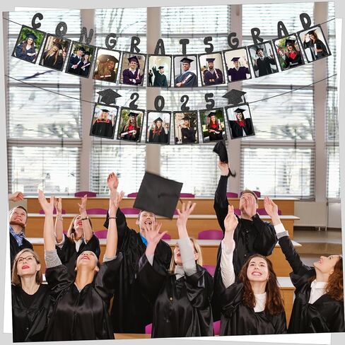Yeaqee Congrats Grad 2025 Photo Banner 10 ft Preassembled Glitter Grad Photo Banner 2025 with Graduation Cap for Graduate Party Decorations Personalized Happy Graduation Picture Decor(Gold) in Saudi Arabia
