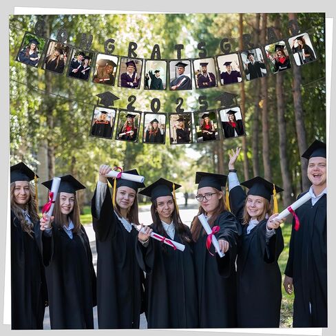 Yeaqee Congrats Grad 2025 Photo Banner 10 ft Preassembled Glitter Grad Photo Banner 2025 with Graduation Cap for Graduate Party Decorations Personalized Happy Graduation Picture Decor(Gold) in Saudi Arabia