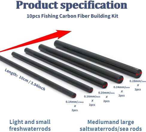 FishTrip Fishing Rod Repair Kit Complete with Epoxy,10pcs Carbon Fiber Sticks Pole Building Kit, AB Glue, Wrapping Thread for Saltwater Freshwater Spinning Casting Rod in Saudi Arabia